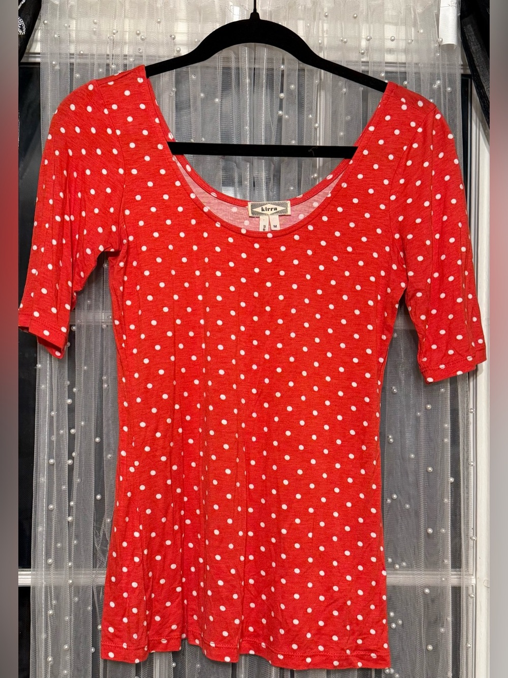 Kirra Red and White Polka Dot Scoop Neck Tee